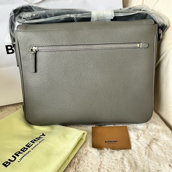 Burberry Grey Embossed Logo Messenger Bag - Picture 9 of 14